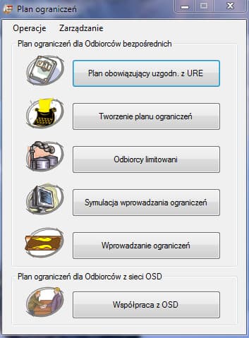 Główne okno modułu TelGAZ - ograniczenia