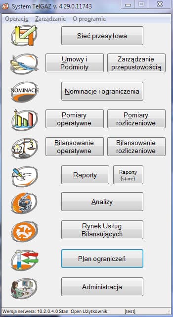 Główne okno systemu TelGAZ